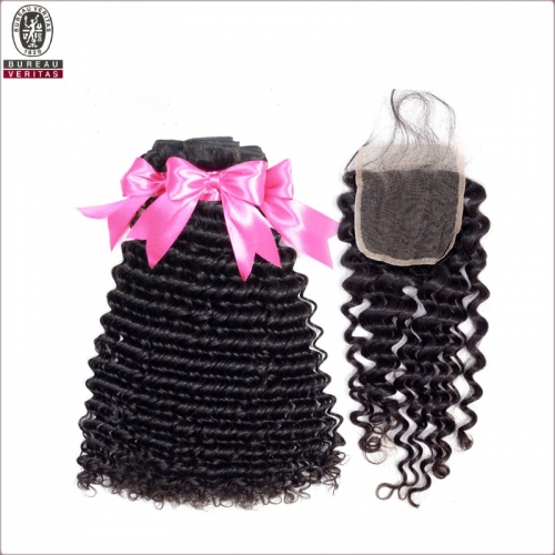 12A grade wholesale deep wave 18 inch private label hot-selling popular 3 bundles with one closure hair weft